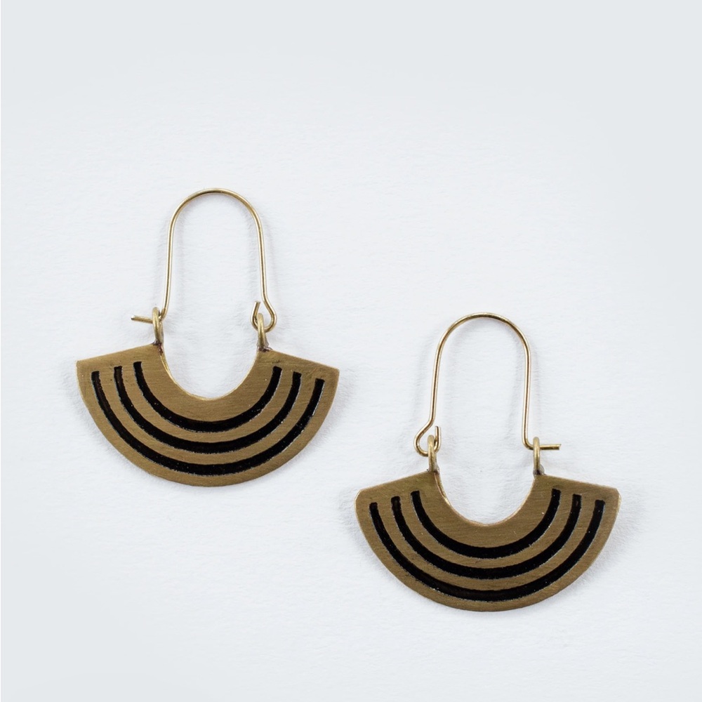 Petite rainbow earrings, gold and black